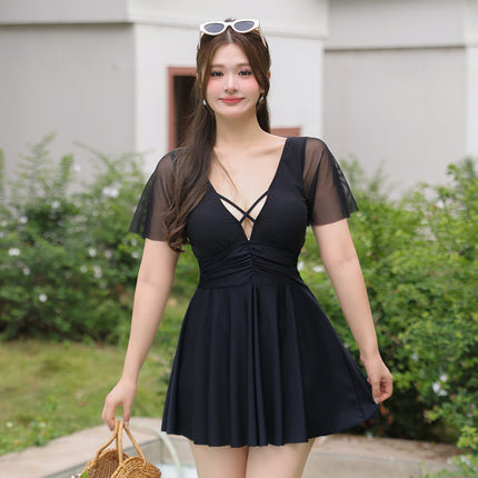 Women's One-Piece Swimsuit 2025 New Conservative Cover-Up Slimming Look Big Breasts Sexy Fat mm Large Size Hot Spring Swimsuit