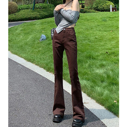 Brown Flared Jeans for Women, 2025 New Autumn Vintage High-Waisted Slimming Bell-Bottom Floor-Length Pants