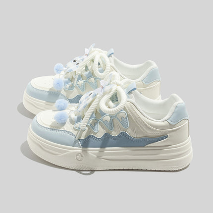 Cute Thick-Soled Versatile White Shoes for Women with Design Sense 2025 Spring and Summer New Sports and Casual Shoes Heightening Leather Panel Shoes