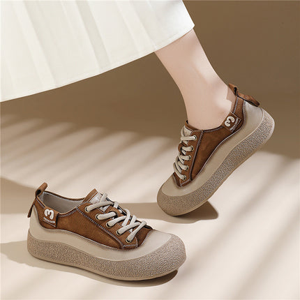 First-Layer Cowhide Casual Genuine Leather Sneakers for Women 2026 New Spring and Autumn Retro Sneakers Trendy Travel Shoes Versatile