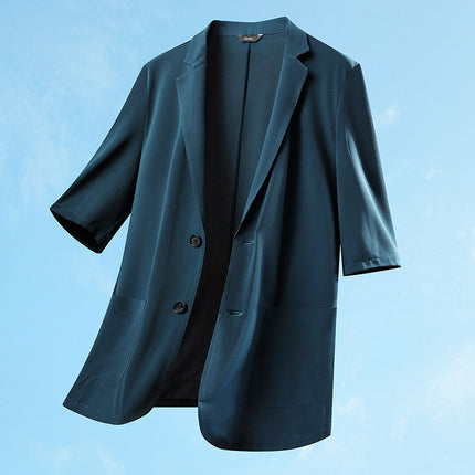 Fat Guy 2025 Summer Ice Silk Thin Three-Quarter Sleeve Suit Men's Plus Size Casual Single Suit Jacket