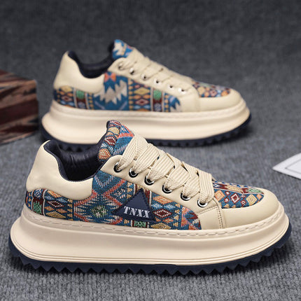 Men's Shoes 2025 Spring New Retro Embroidered Breathable Trendy Shoes Men's Thick Sole Increased Fashion Sports Casual Board Shoes