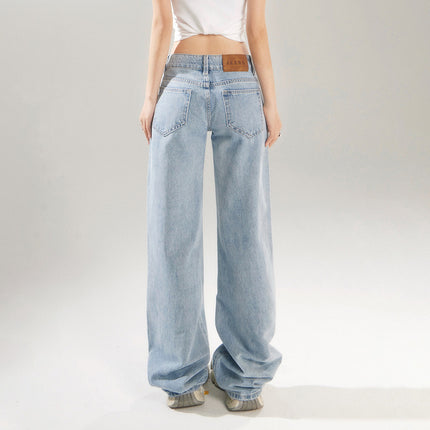 light blue Low-rise Spice Girl Wide Leg Jeans Women's Spring and Summer 2025 New Retro Loose All-match Straight Pants