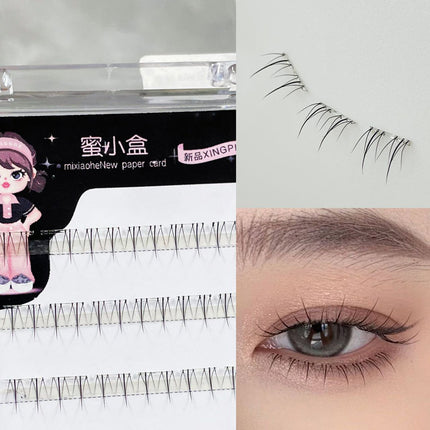 No need to apply glue to the lower eyelashes! Wide stem glue-free small flame false eyelashes upper mirror natural transparent stem lower eyelashes