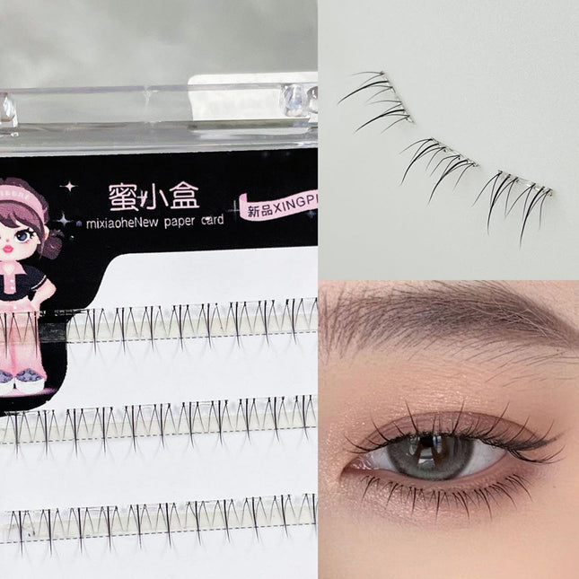 No need to apply glue to the lower eyelashes! Wide stem glue-free small flame false eyelashes upper mirror natural transparent stem lower eyelashes