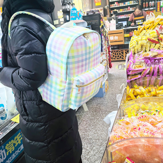 Cross-border Backpack Nylon Waterproof Rainbow Plaid Backpack Advanced Sense Niche Design Large Capacity Portable Backpack
