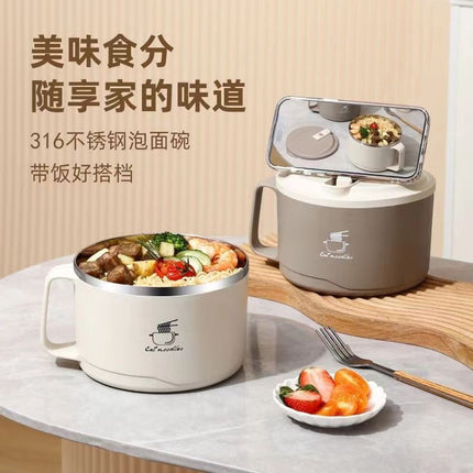 Student Instant Noodle Bowl 201 Stainless Steel Dormitory Lunch Box Large Capacity Drainable Round Rice Bowl Instant Noodle Bowl Gift
