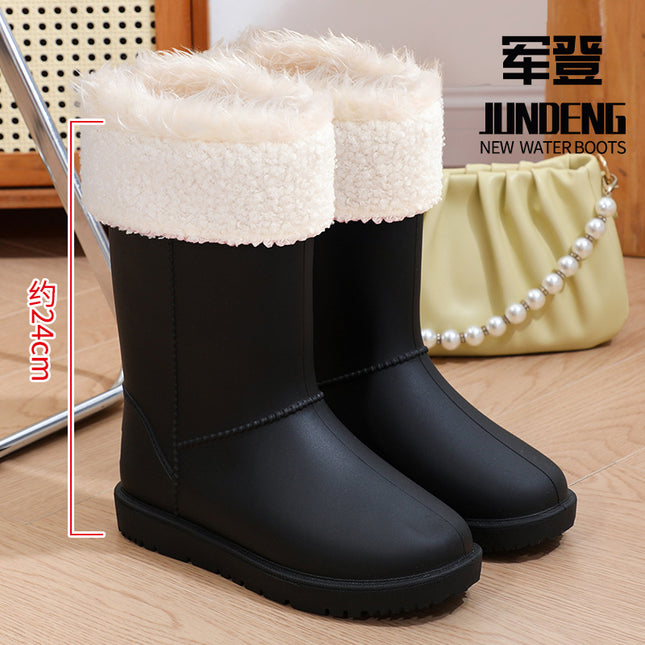 Women's Mid-Calf Rain Boots, Winter Thickened Waterproof Shoes, Outdoor Warm Rubber Shoes, Rain Boots, Labor Protection Work Wear-Resistant Water Boots for Women