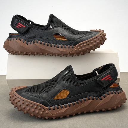 Cross-Border Hot-Selling Summer New Products Large Size Hand-Stitched Casual Breathable Mesh Genuine Leather Toe-Cap Sandals and River Shoes