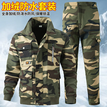 Autumn and Winter fleece-lined work clothes suit thickened cold-proof warm construction site workshop work protective clothing camouflage clothing for men