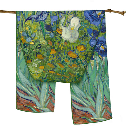 150cm Spring Long Van Gogh Oil Painting Series Starry Sky Women's Long Silk Scarf All-Match Shawl Scarf Scarf for All Seasons