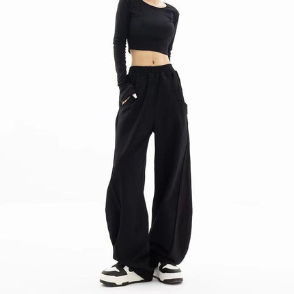 2024 New Autum Dark Gray Sweatpants Women's Loose Sweatpants Banana Pants Hiphop Elastic Waist Wide Leg Pants