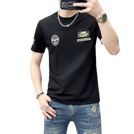 European Light Luxury 2024 Summer New Arrival Men's Short-Sleeved T-Shirt Printed Half-Sleeved Youth All-Match Trendy T-Shirt