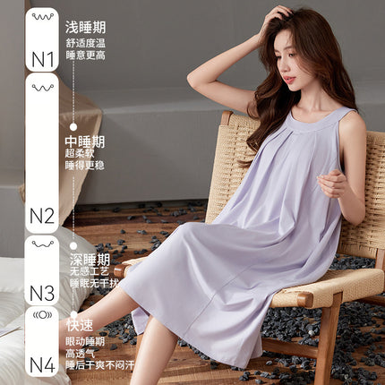 Sling Lyocell Cotton Cool Feeling Nightgown with Breast Pads for Women Summer Home Clothes Can Be Worn Outside Casual and Comfortable Summer Girls