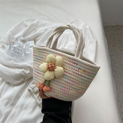 2026 New Style Women's Summer Handbag Woven Tote Bag Cotton Rope Travel Beach Handbag Cross-Border Wholesale
