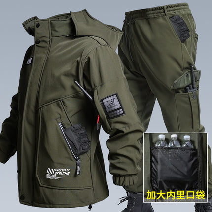Wear-resistant assault clothing autumn and winter fleece-lined cold warm Army Green outdoor overalls suit men's water coat
