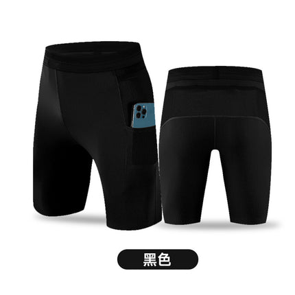 Cross-Border Amazon Spot Nylon High-Elastic Cross-Country Running Sports Quarter Shorts with Inner Liner Compression Pants Quick-Drying Pants