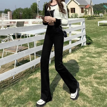 fleece-lined Thickened Black Micro-flare Jeans Women's Autumn and Winter Trendy All-match New High Waist Slimming Horn Pants