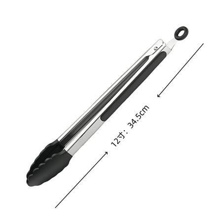 Cross-Border Black Silicone Clip High Temperature Resistant Kitchen Food Frying Stainless Steel Bread Clip Steak Clip Kitchen Food Clip