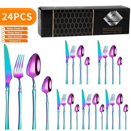 Cross-border Amazon stainless steel tableware suit 16/24 piece set small waisted western steak knife, fork and spoon suit