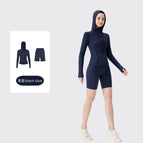 Black and blue five-point hooded jacket suit / 2/S