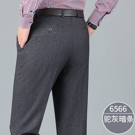 Winter men's thick business casual suit pants overalls middle-aged non-ironing men's pants dad wear high waist long pants