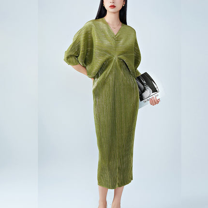 Long Skirt Summer Women's Clothing Export New Shenzhen Nanyou Classy Pleated Dress Classy Metallic Gloss