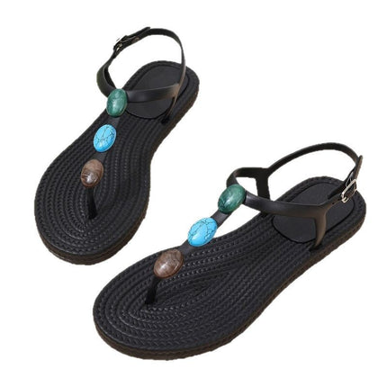 Summer Casual Flat Sandals Women's Hollow-out Buckle Women's Beach Sandals Soft Bottom Herringbone Belt Women's Trendy Sandals