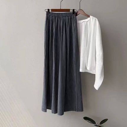Vertical Striped Casual Pants for Women 2025 Summer New Minimalist Lazy Style Loose Relaxed Wide-Leg Floor-Length Pants