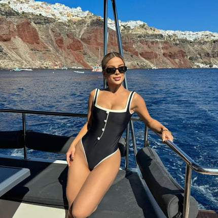 2025 European and American Swimwear New Simple Black and White Small Fragrant Style Explosions Conjoined Swimsuit suit Women's Cross-border 25313