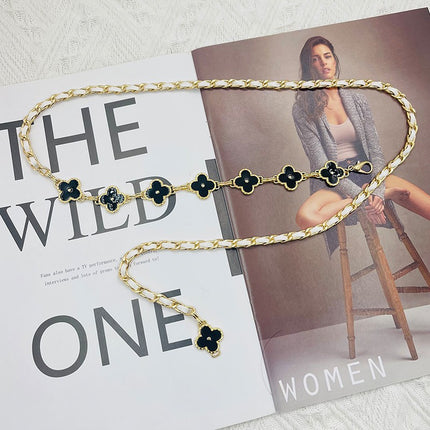 Fragrant Style Waist Chain Accessories Women's Summer Metal Four-leaf Clover Two-sided Available Splicing Chain All-match Thin Chain Belt Pants Chain