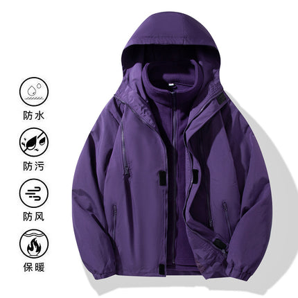 Three-In-One Couple Jacket Outdoor Single-Layer Windbreaker Jacket Men's Velvet Thickened Windproof Women's Camping Mountaineering Travel
