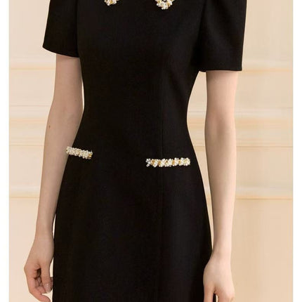 Xingyao Black French Style Daughter Gold Style dress Women's 2025 New Summer Tight Waist Slimming Heavy Industry A- line Skirt