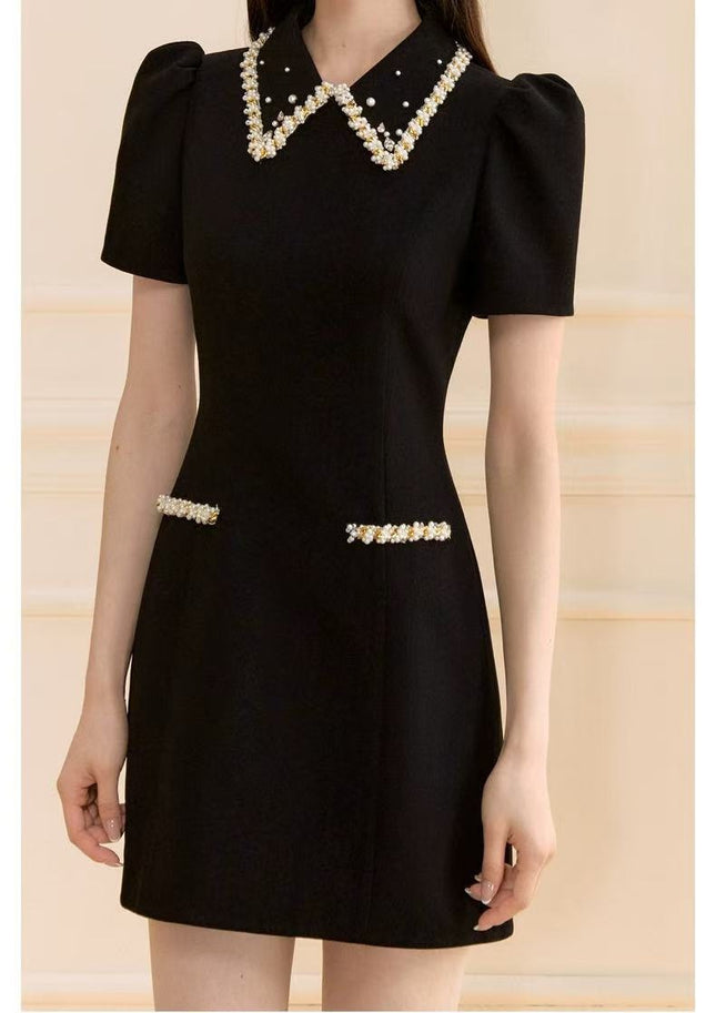 Xingyao Black French Style Daughter Gold Style dress Women's 2025 New Summer Tight Waist Slimming Heavy Industry A- line Skirt