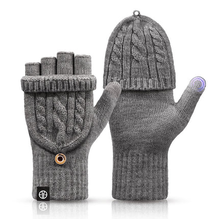 Winter Flip-Up Dual-Use Half-Finger Gloves for Women, Cold-Proof and Warm Student Touch Screen Gloves, Thickeneded and Velvet Fingerless Gloves for Men