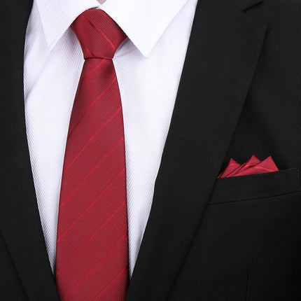 Formal wear wedding tie men's 8CM bridegroom wedding Korean style wine red business tie narrow zipper lazy men and women