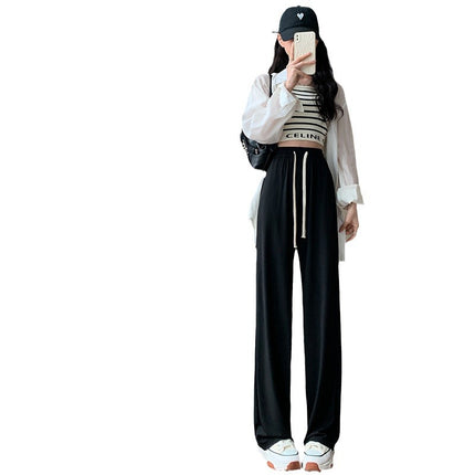 Ice Silk Wide-Leg Pants Women's Summer Thin 2024 New Casual High Waist Dosing Loose Summer Straight Cool Pants