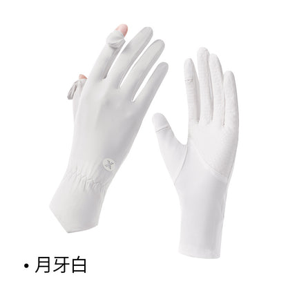 New spring and summer sunscreen gloves breathable thin driving cycling non-slip finger-free touch screen ice silk lengthened gloves wholesale