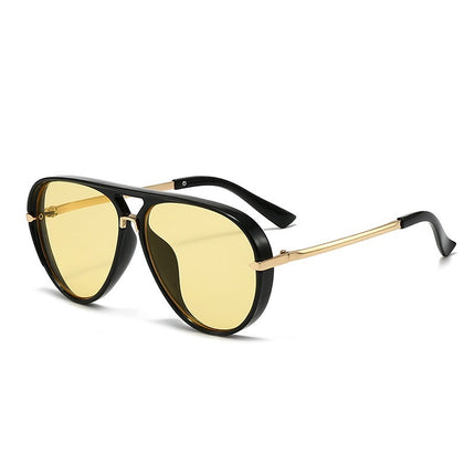 European and American Fashion Double Bridge Sunglasses Aviator Style Versatile Glasses Large Frame Retro Fluorescent Green Sunglasses for Men