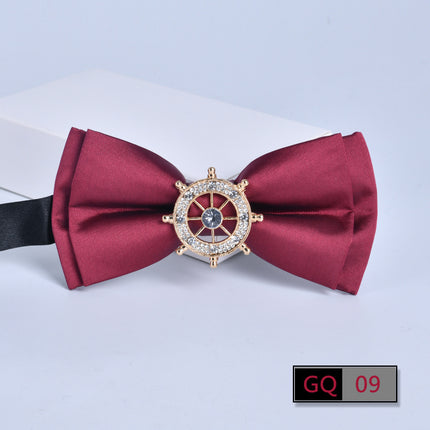 Bow tie men's formal business wine red monochrome plain diamond double flat groom wedding festive new style