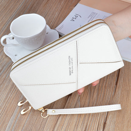 New Wallet Women's Long Double Zipper Clutch Bag Fashionable Litchi Pattern Soft Leather Large Capacity Double Wallet Mobile Phone Bag