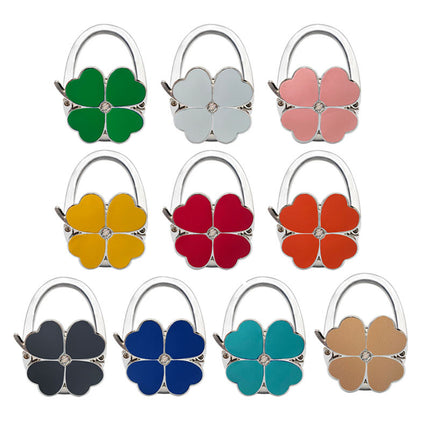 Spot Four-Leaf Clover Hanging Foldableing Portable Bag Hook Clover Pure Color Table Bag Hanging Device Handbag Bag Hook
