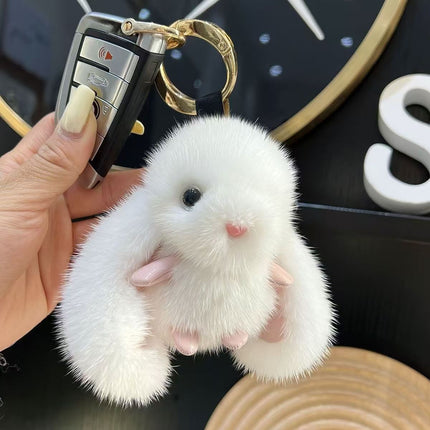 Internet-Famous Big-Eared Rabbit Faux Mink Fur Pendant Wholesale Car Keychain Bag Cute Little Rabbit Doll Car Accessory