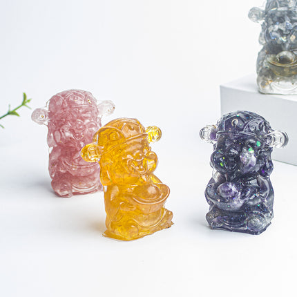 Cross-border Natural Crystal Gravel Glue Dripping God of Wealth Lucky Treasure Desktop Living Room Home Accessories Gift Ornaments