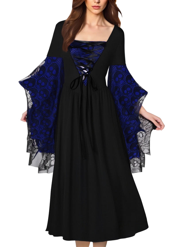 Hot-Selling Cross-Border Amazon Halloween European and American Cosplay Women's Skull Lace Dress Hot Style Plus Color