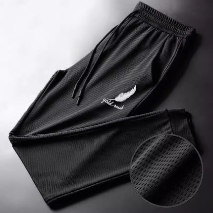 Men's Summer Thin Jogger Pants, Quick-Dry Breathable Ice Silk Mesh Elastic Five-Point Air Conditioning Pants, Loose Fit for Fitness and Casual Wear