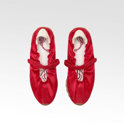 Red Mary Jane Shoes for Women 2026 Spring New Breathable Retro Ballet Style German Training Thin-Soled Casual Sports Shoes for Women
