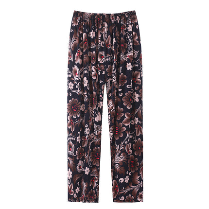Cross-Border Popular Summer Women's Ice Silk Pants for Middle-Aged and Elderly, Loose Casual Home Pants, Elastic Plus-Size Pants for Square Dancing