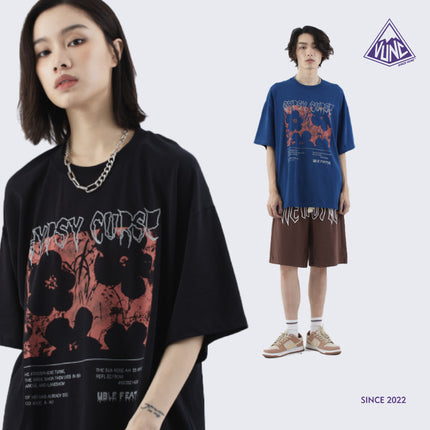 Vunc Men's Clothing | Screen-Printed 270g National Trend Combed Cotton Printed Heavyweight Trendy Brand Short-Sleeve T-Shirt for Men and Women Couples