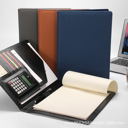A4 Folder Calculator Multifunctional Leather Document Folder Office Contract Folder with Manager Folder Storage